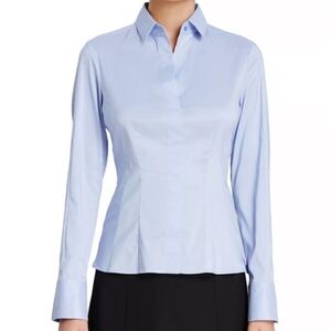 HUGO BOSS Womens 6 Long Sleeve Button Down Shirt Blue Top Point Collar Career